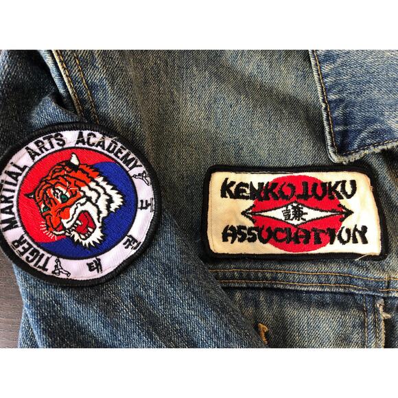 Mid 2000's Custom Patched Mens XL Denim Jacket 100% Cotton Kenkojuku, USA Flag - Picture 4 of 12